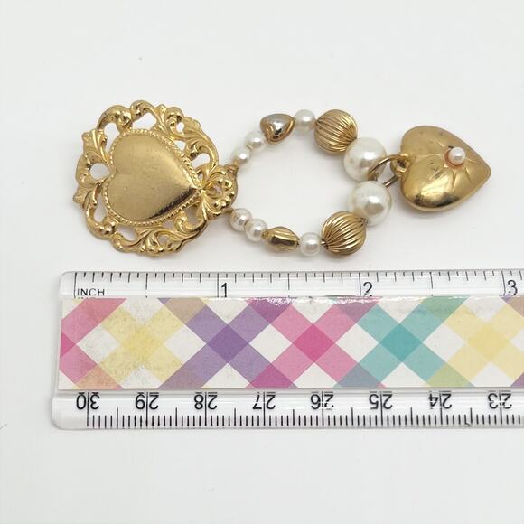 Vintage Gold Tone Clip On Heart Earrings With Detachable Beaded Dangle Heart - Picture 5 of 5